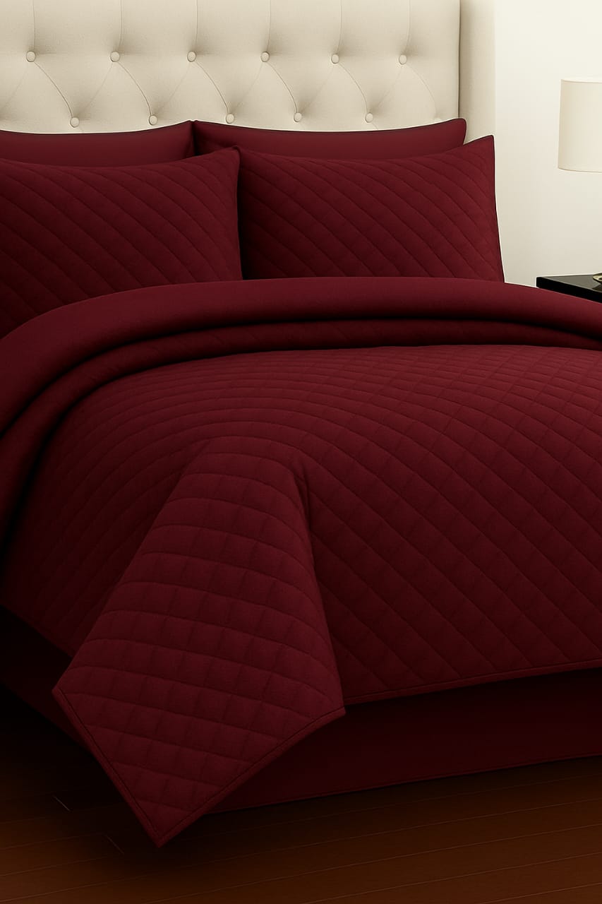 Maroon - 6 Pcs Quilted Comforter Set