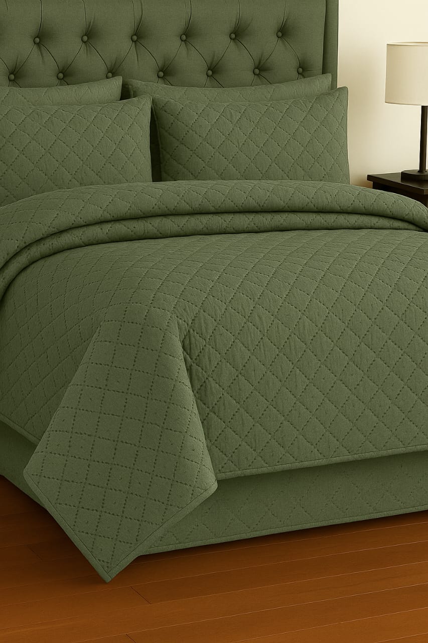 Olive Green - 6 Pcs Quilted Comforter Set